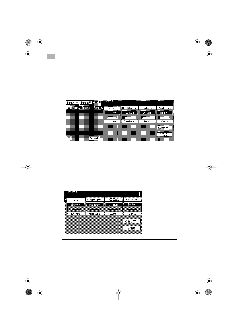 5 funzionamento del pannello a sfioramento, Descrizione del pannello a sfioramento, Struttura del display | Konica Minolta CF2002 Manuale d'uso | Pagina 62 / 506