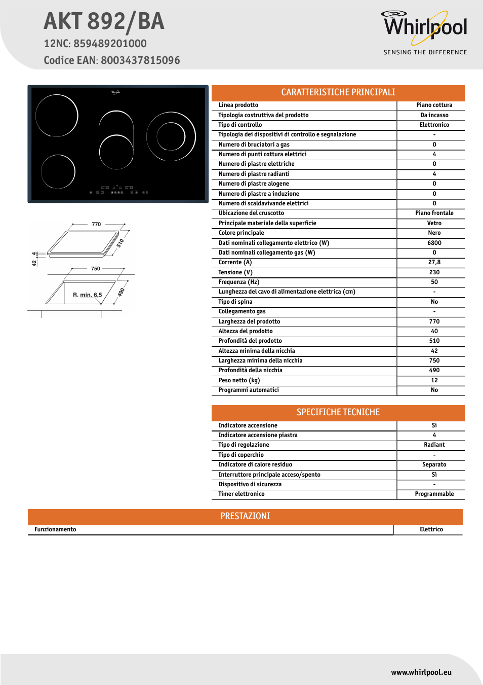 Whirlpool AKT 892-BA Manuale d'uso | Pagine: 1